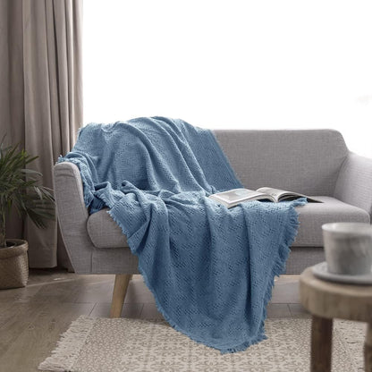 Simple&Opulence 100% Cotton Throw Blanket for Bed, Couch, Boho Luxury Geometric Knit Woven Blanket