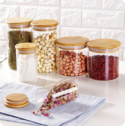 15oz Glass Food Storage Jars, Glass Jars with Bamboo Lids, Kitchen Storage Jars, Set of 6