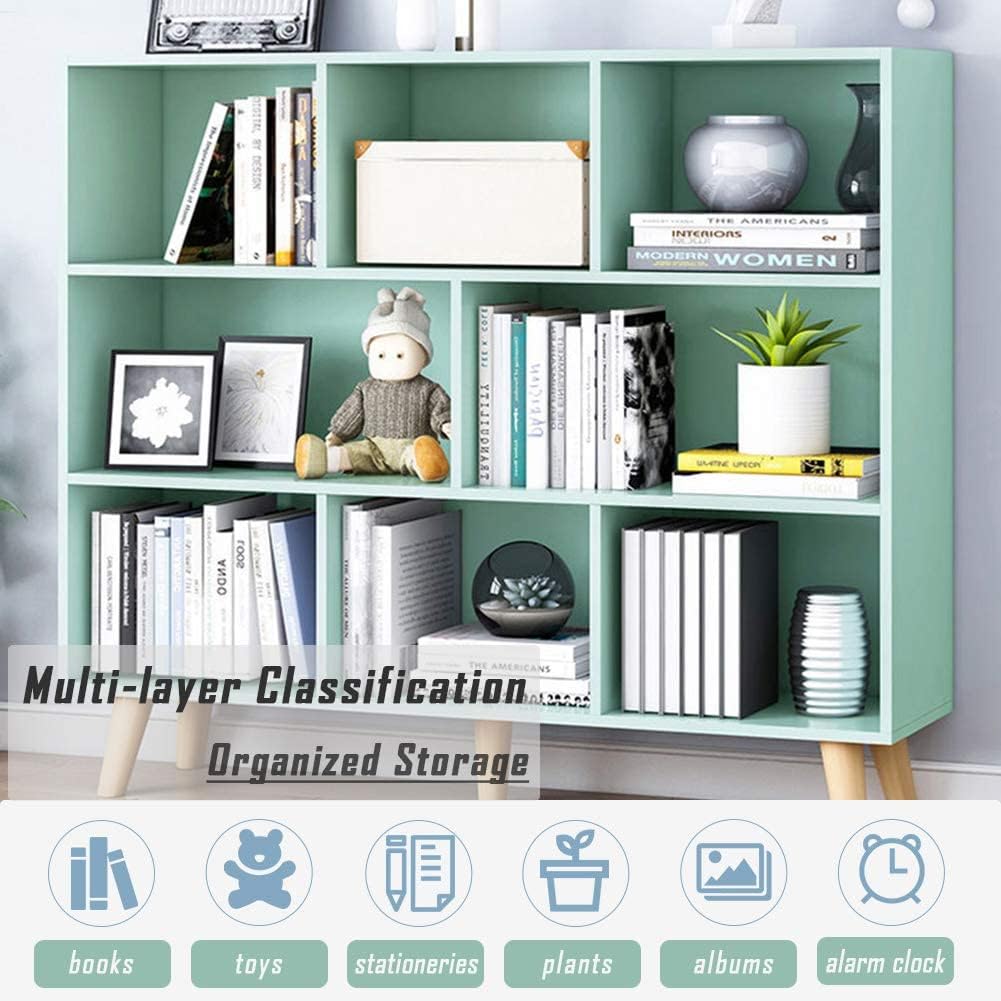 IOTXY Wooden Open Shelf Bookcase - 3-Tier Floor Standing Display Cabinet Rack with Legs, 8 Cubes