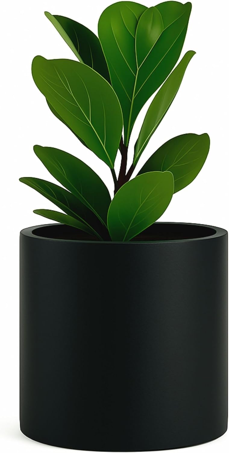 Fox & Fern Large 12 Inch Black Plant Pot — Premium Lightweight Fiberstone Matte Black Planter w
