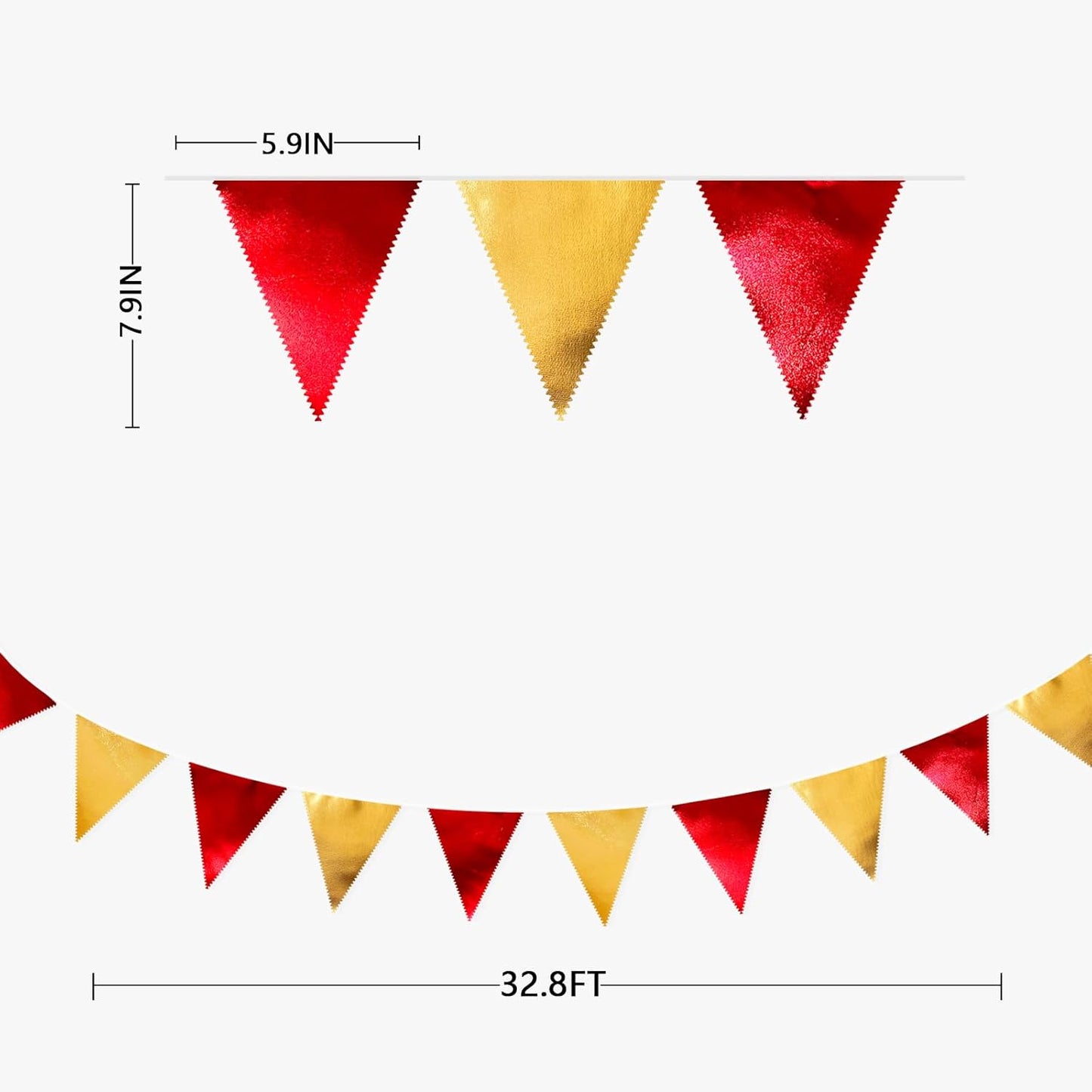 Red Gold Party Decorations Metallic Fabric Triangle Pennant Banner Flag Bunting Garland for