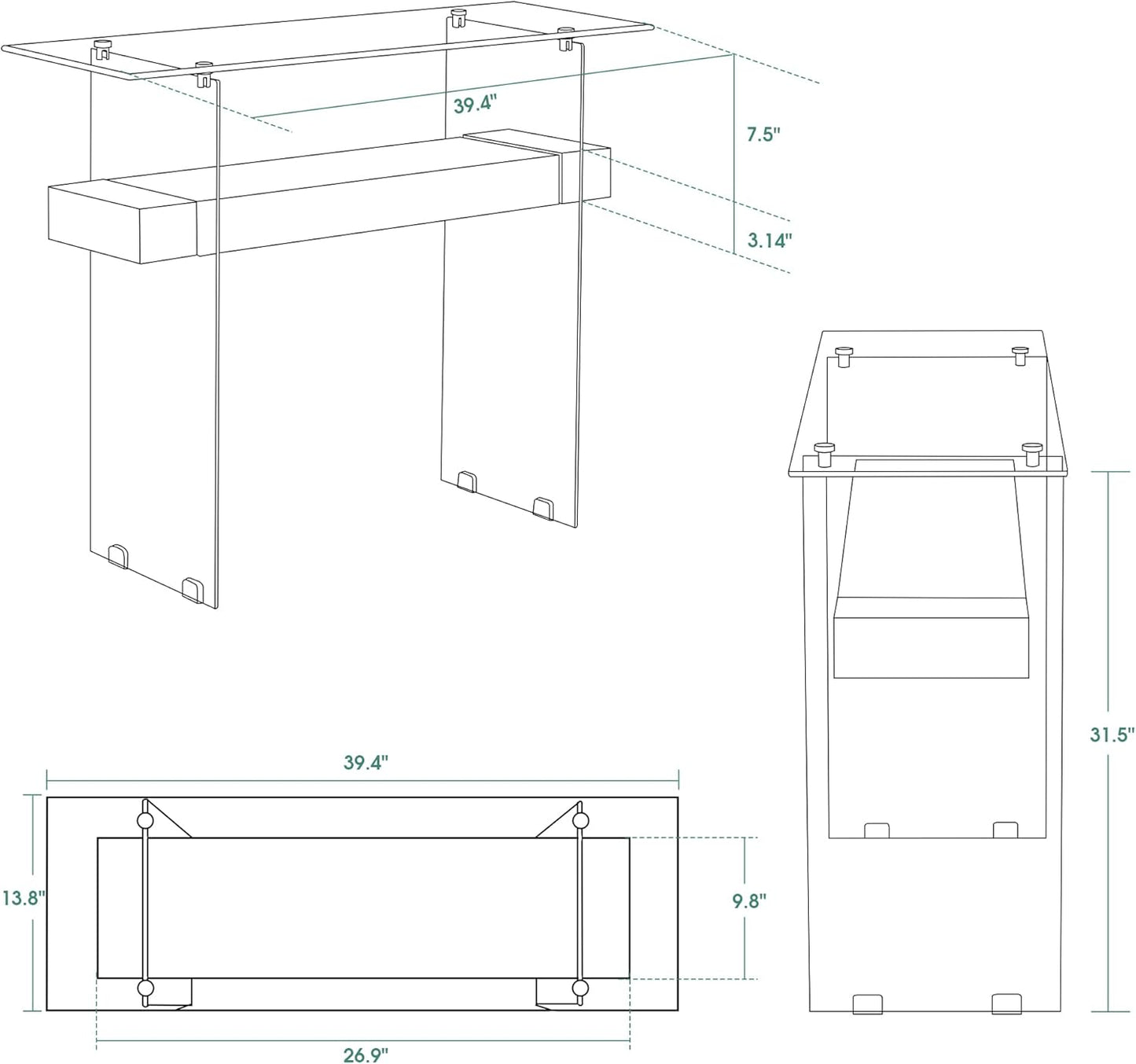 ivinta Glass Console Table with Storage, 39.4" Modern Sofa Table for Living Room, Foyer, Hallway