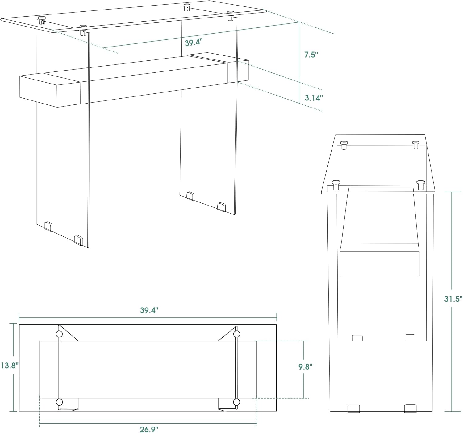 ivinta Glass Console Table with Storage, 39.4" Modern Sofa Table for Living Room, Foyer, Hallway