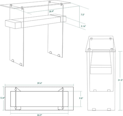 ivinta Glass Console Table with Storage, 39.4" Modern Sofa Table for Living Room, Foyer, Hallway
