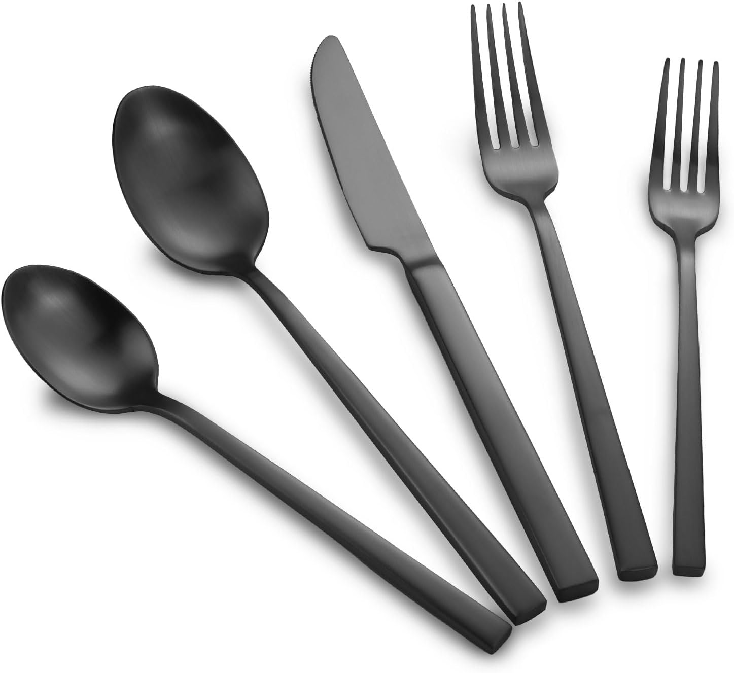 Stainless Steel Flatware Set Hand Forged 18/10 Silverware Set Matte Black Cutlery Set with Cuboid