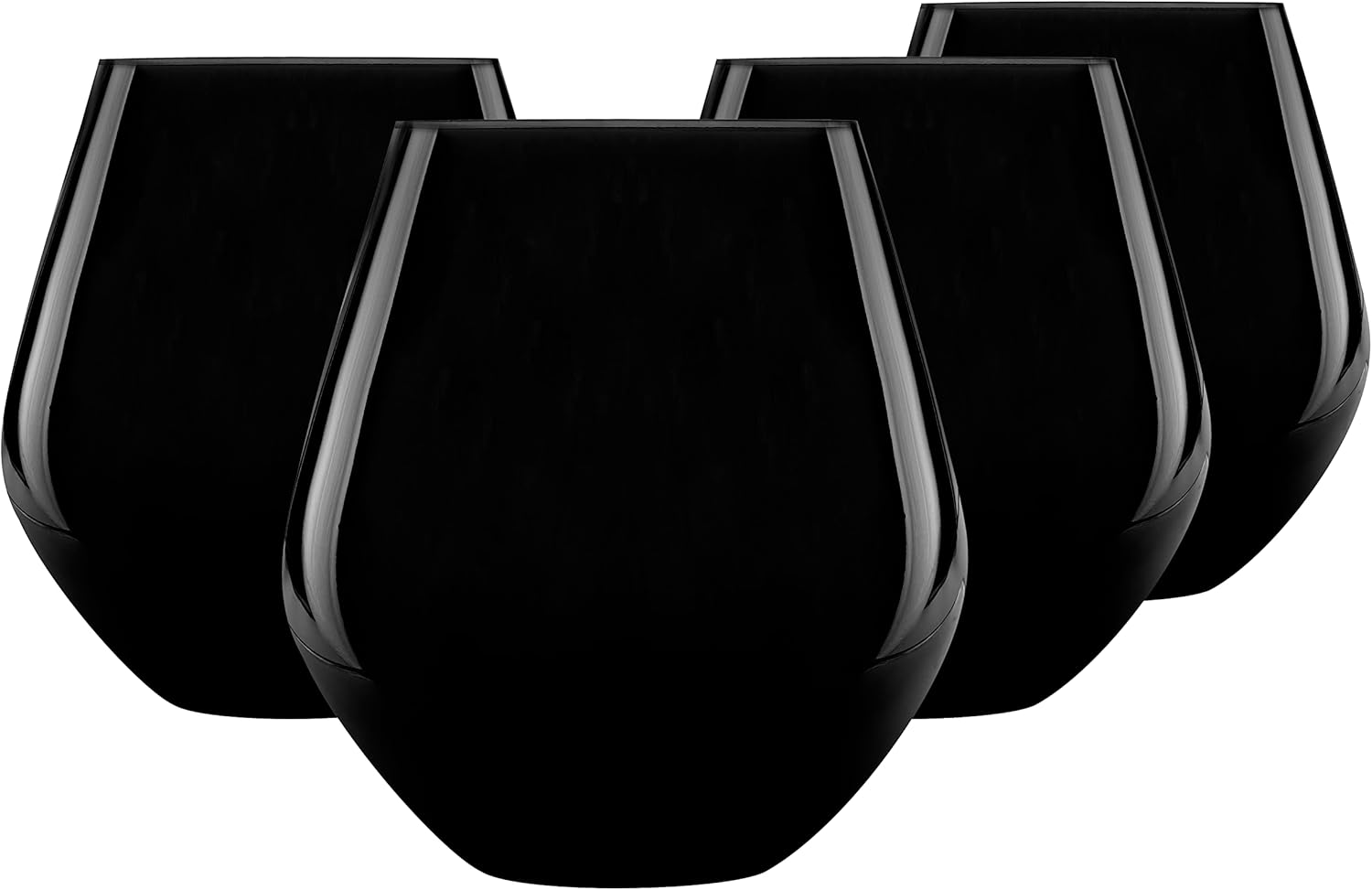 Godinger Stemless Red Wine Glasses, Drinking Glasses, European Made Stemless Wine Glass - Black