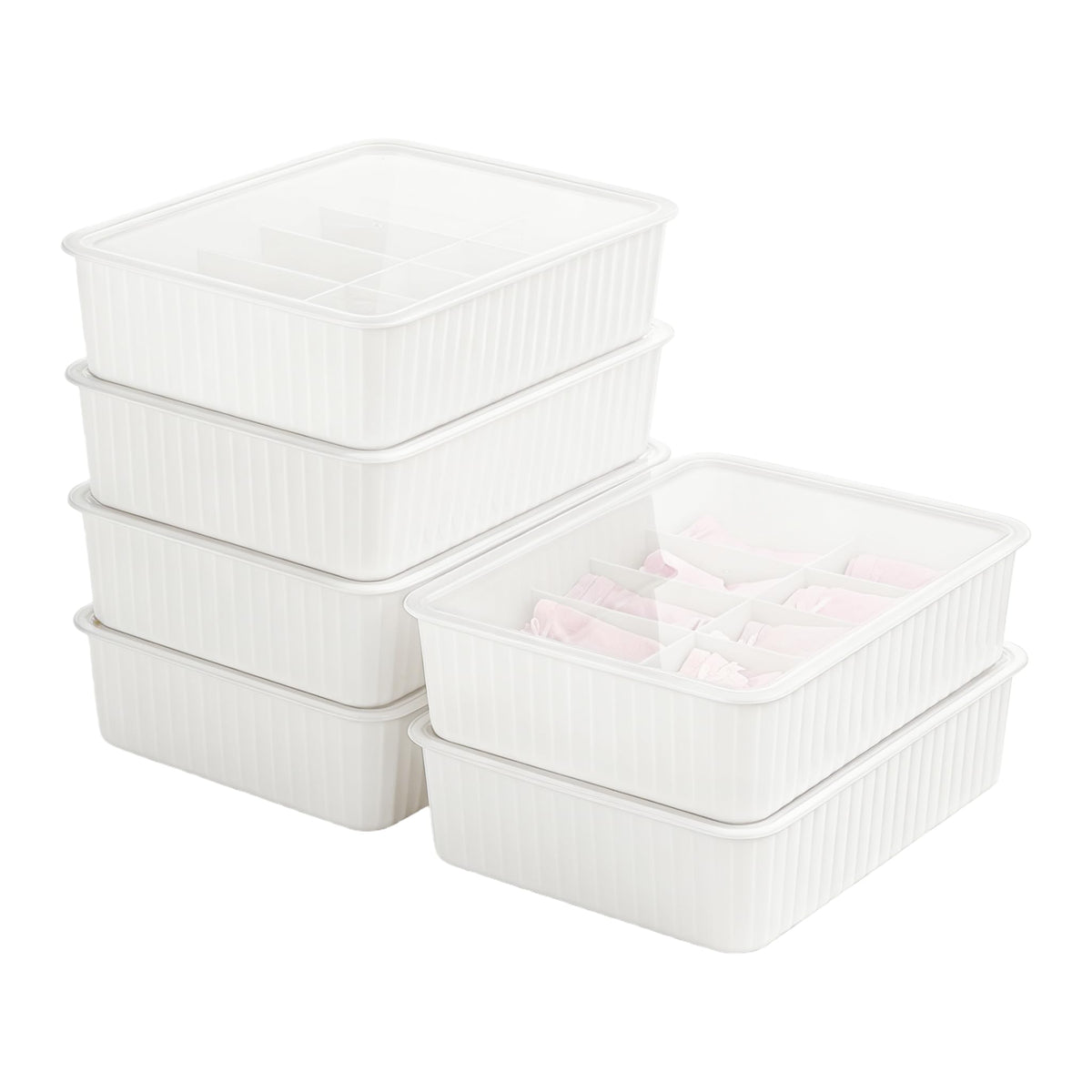 Cetomo 10 Cells Plastic Underwear Sock Drawer Organizer with Lid, Lidded Storage Box with Dividers