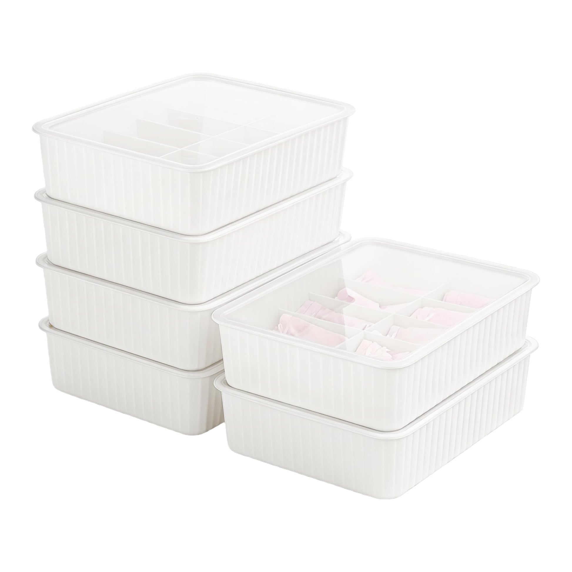 Cetomo 10 Cells Plastic Underwear Sock Drawer Organizer with Lid, Lidded Storage Box with Dividers