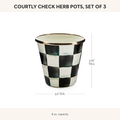 MACKENZIE-CHILDS Enamel Herb Pots, Small Plant Pots for Herbs or Flowers, Set of 3, Black-and-White