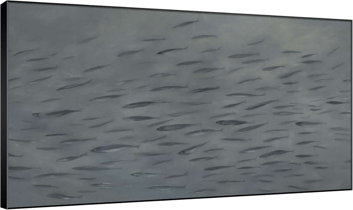 SIGNWIN 36"x60" Extra Large Framed Wall Art Gray School of Fish Minimalist Ocean-Inspired Marine