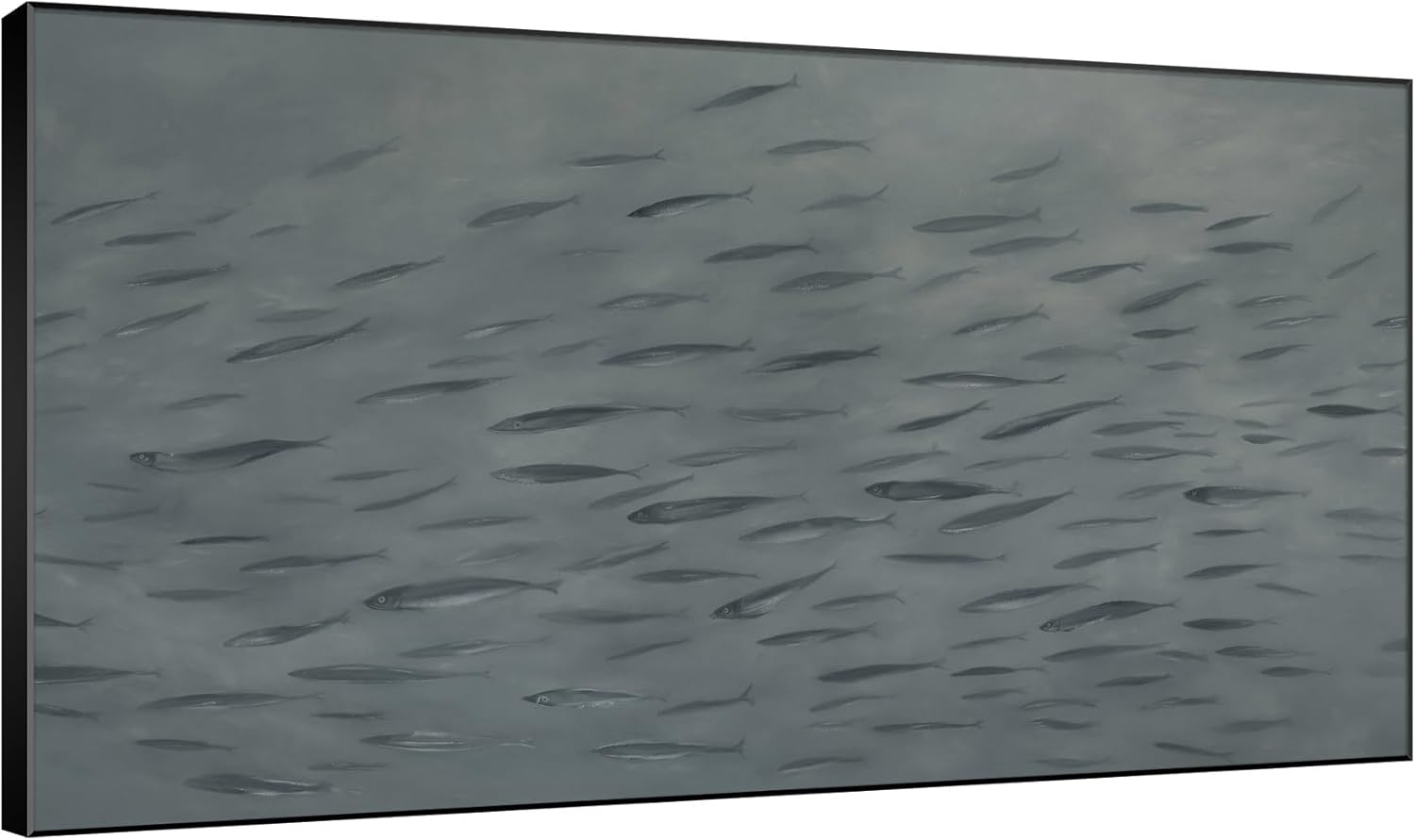 SIGNWIN 36"x60" Extra Large Framed Wall Art Gray School of Fish Minimalist Ocean-Inspired Marine