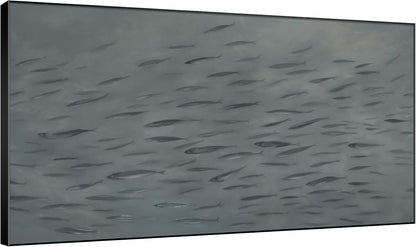 SIGNWIN 36"x60" Extra Large Framed Wall Art Gray School of Fish Minimalist Ocean-Inspired Marine