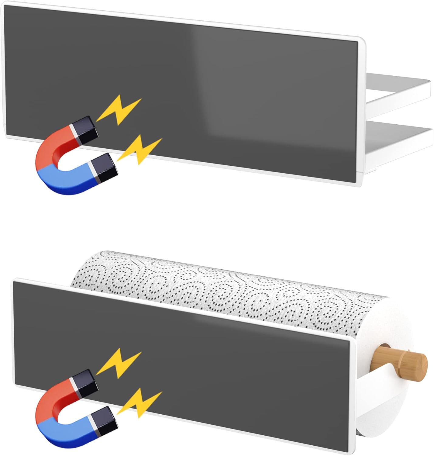 Magnetic Spice Rack for Refrigerator Moveable Magnetic Shelf Organizer with Paper Towel Holder