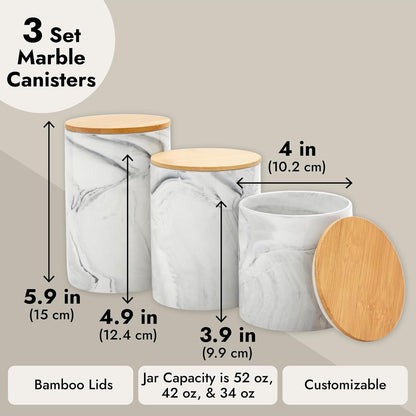 Farmlyn Creek Sugar & Coffee Container Set 3-Piece - White Marble Finish Ceramic Jar Set - Airtight
