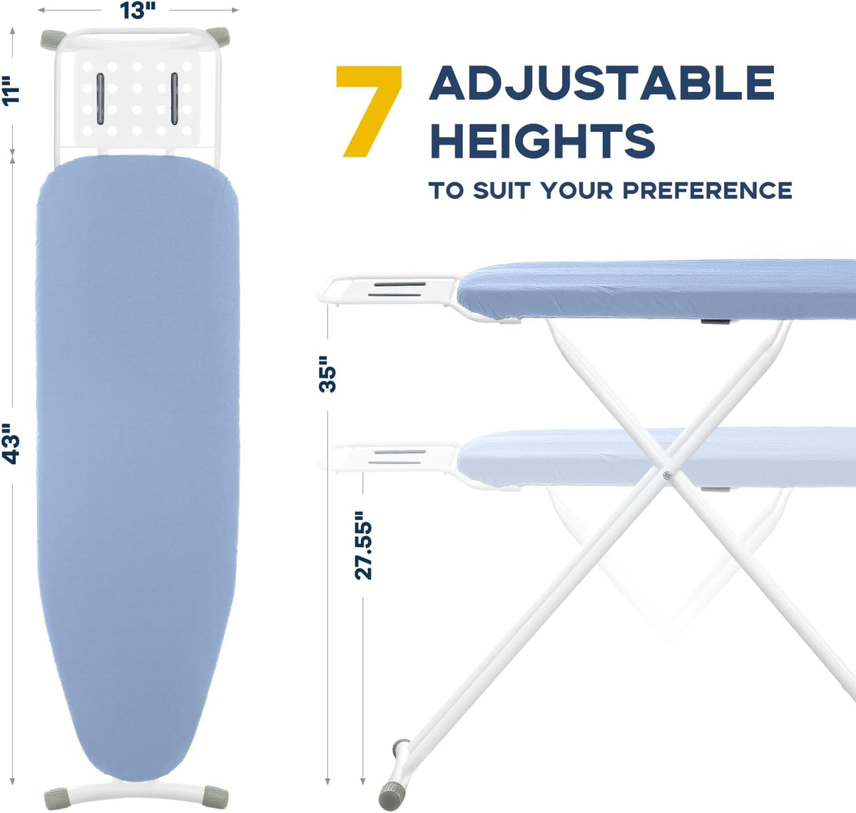Full Size Ironing Board with Iron Rest, Heavy Duty Compact Ironing Board 43"x13" with Thick Cover