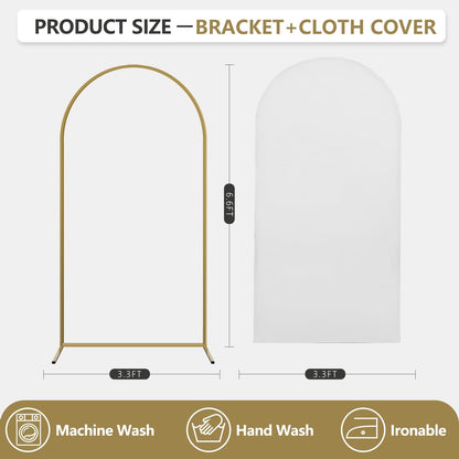 Arch Backdrop Stand and Cover Set, Metal Balloon Arch Backdrop 6.6ft, Gold Arched Stand Frame for