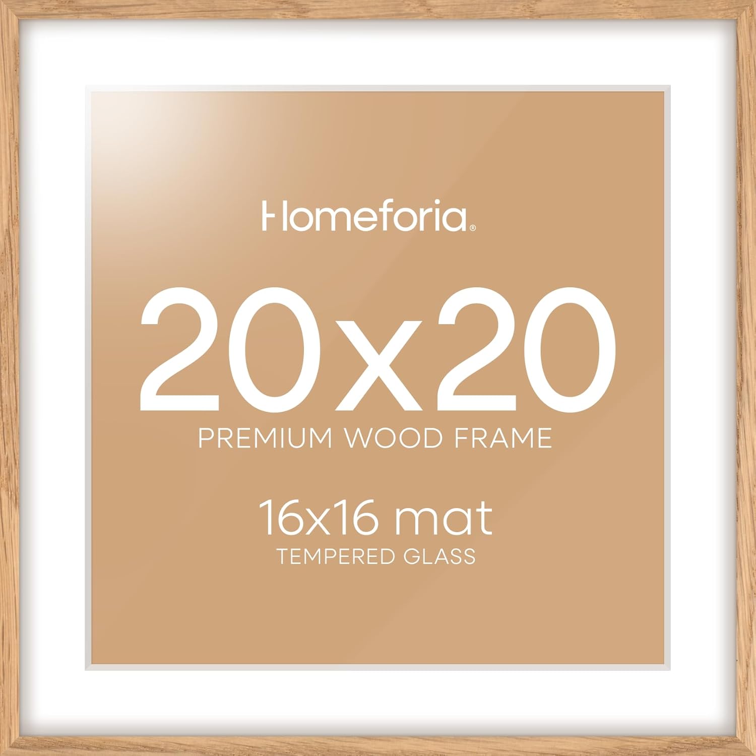 Homeforia 20x20 Wood Picture Frame, High End Natural Oak 20 x 20 Square Light Wooden Frames with