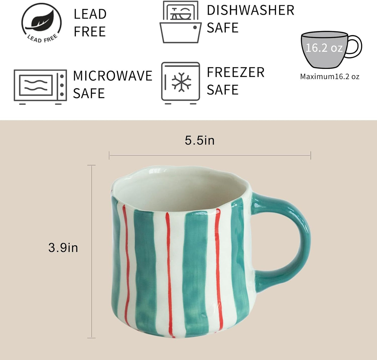 Vibrant Striped Ceramic Coffee Mug - Unique Green Design, 12oz, Microwave & Dishwasher Safe