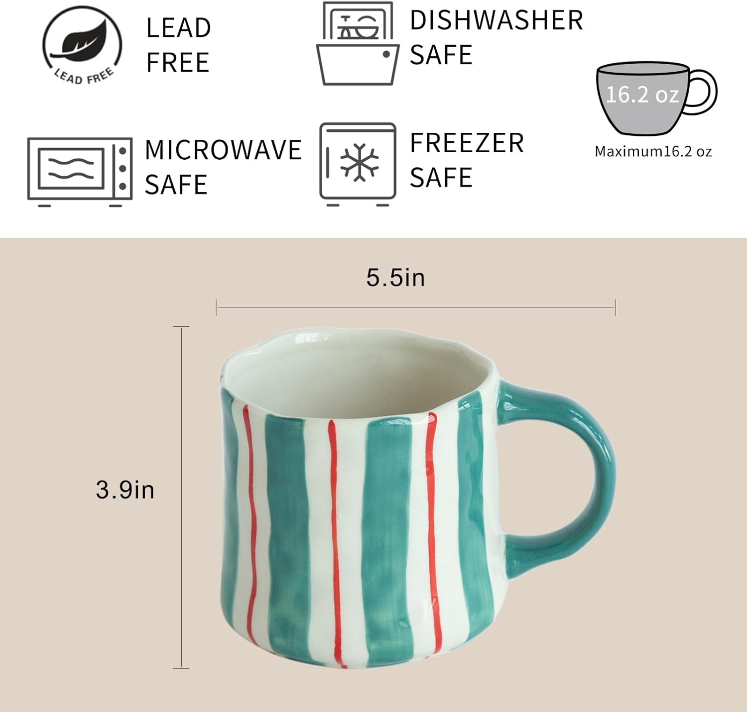 Vibrant Striped Ceramic Coffee Mug - Unique Green Design, 12oz, Microwave & Dishwasher Safe
