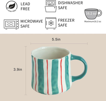 Vibrant Striped Ceramic Coffee Mug - Unique Green Design, 12oz, Microwave & Dishwasher Safe