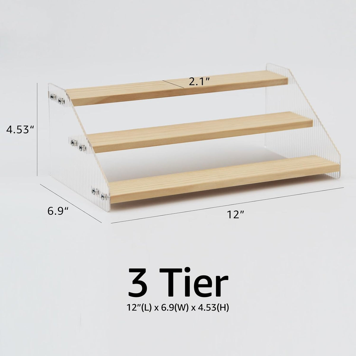 nianfeng Tiered Spice Rack, 3-Tier Spice Pantry Kitchen Cabinet Organizer, 12-Inch, Natural Wood