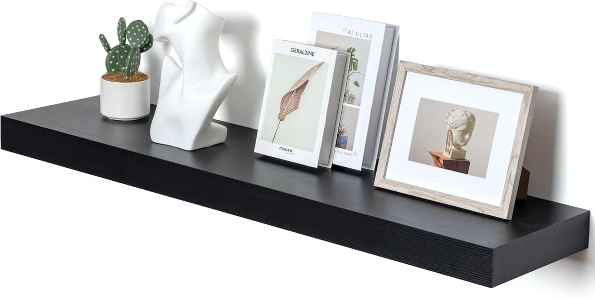12'' Deep Floating Shelves, 48 Inch Large Floating Shelf Black, Deep Wall Shelves for Living Room