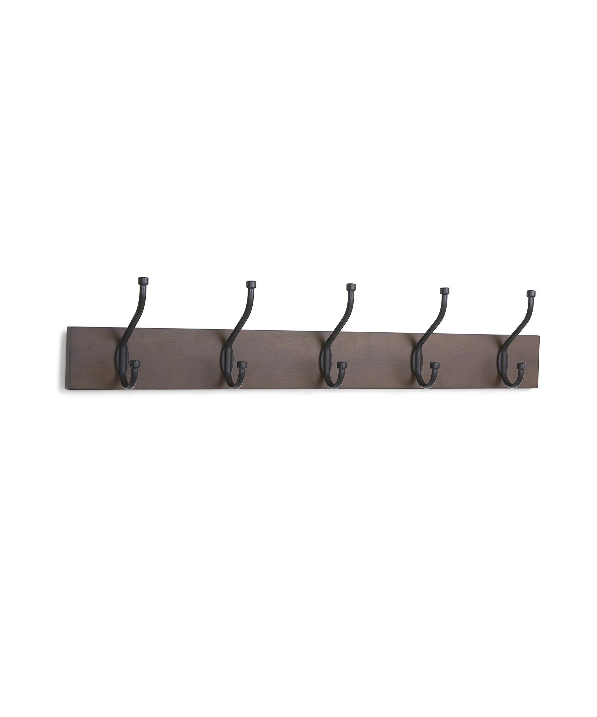Amazon Basics Wall-Mounted Metal Coat Rack, 5 Hooks, Espresso