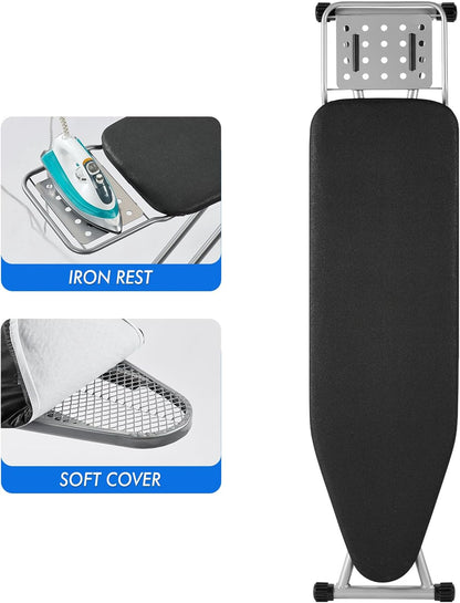 Ironing Board, Heat Resistant Cover Iron Board with Steam Rest, Non-Slip Foldable Ironing Stand.