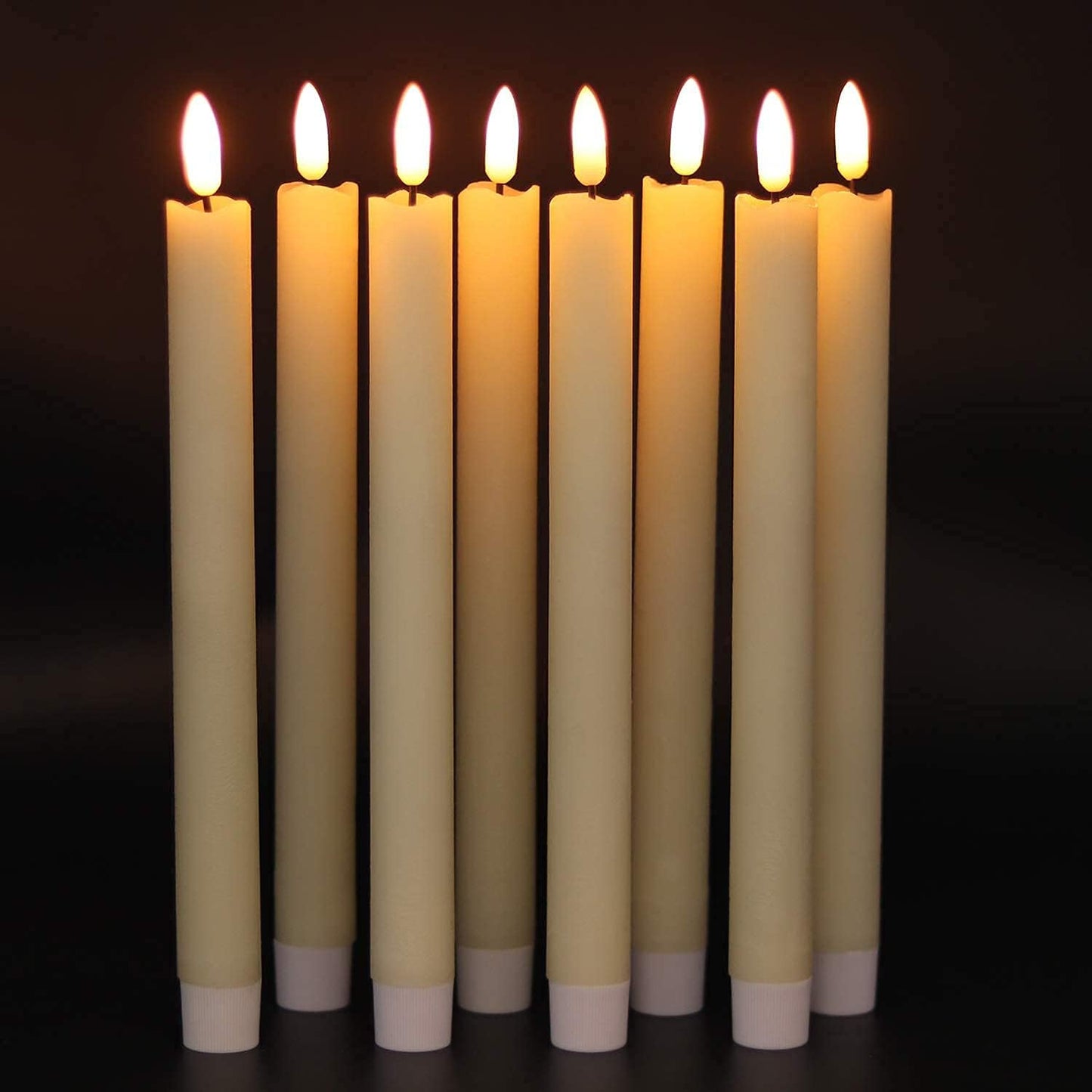GenSwin Flameless Ivory Taper Candles Flickering with 10-Key Remote, Battery Operated Led Warm 3D