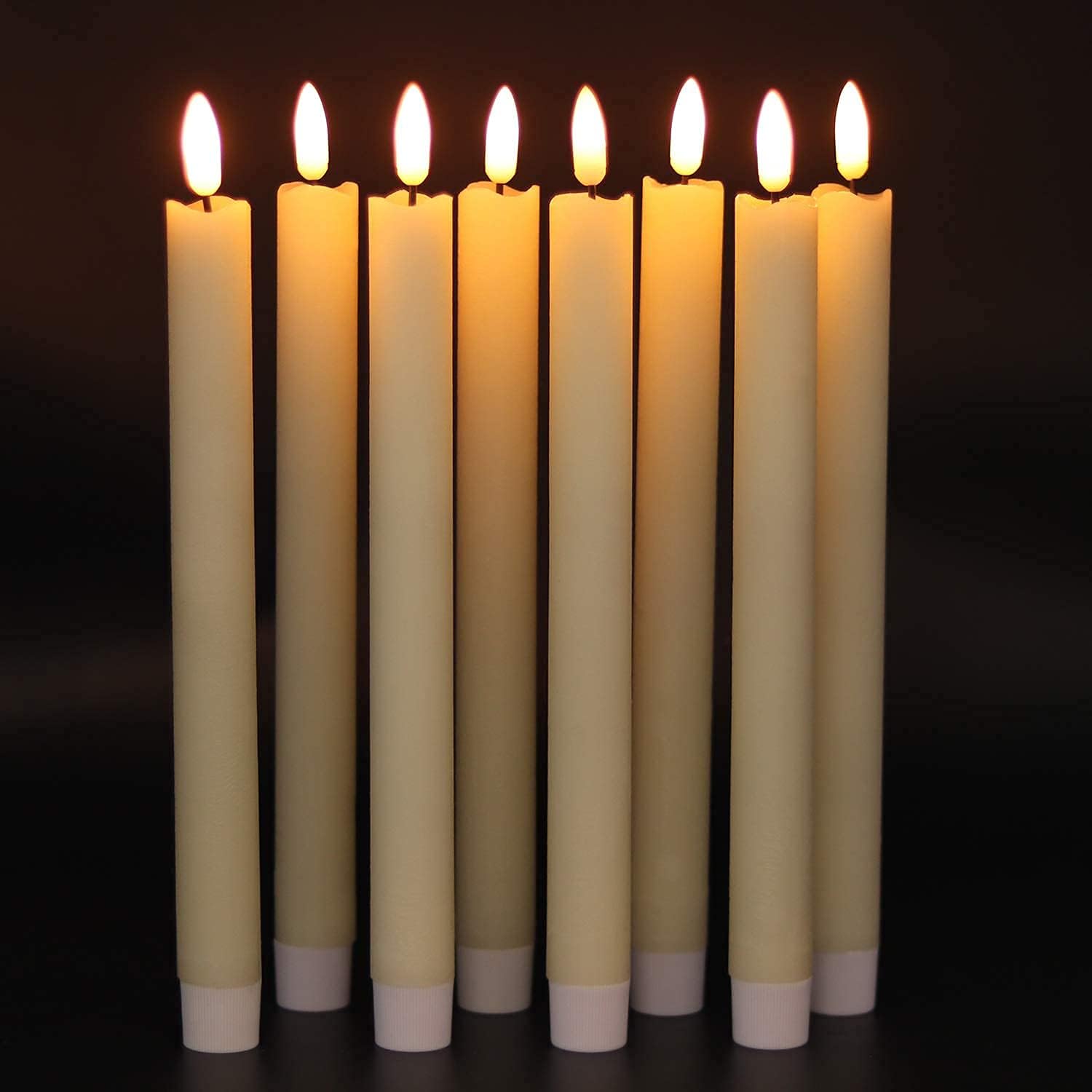GenSwin Flameless Ivory Taper Candles Flickering with 10-Key Remote, Battery Operated Led Warm 3D