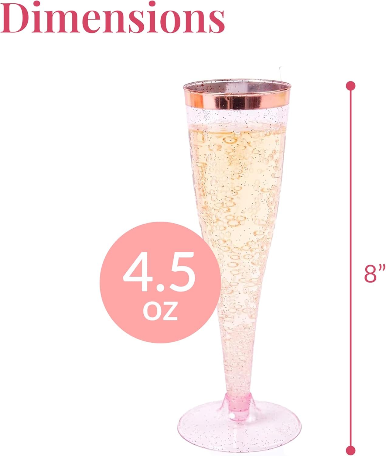 Prestee Set of 24 Plastic Champagne Flutes Disposable - Silver Glitter Pink Champagne Glasses with