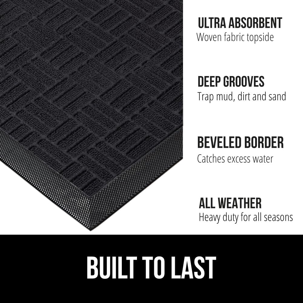 GORILLA GRIP 100% Waterproof All-Season WeatherMax Doormat US Designed Natural Rubber, Stain and