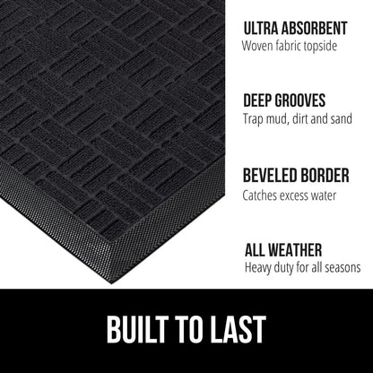 GORILLA GRIP 100% Waterproof All-Season WeatherMax Doormat, 34x58, US Designed Natural Rubber