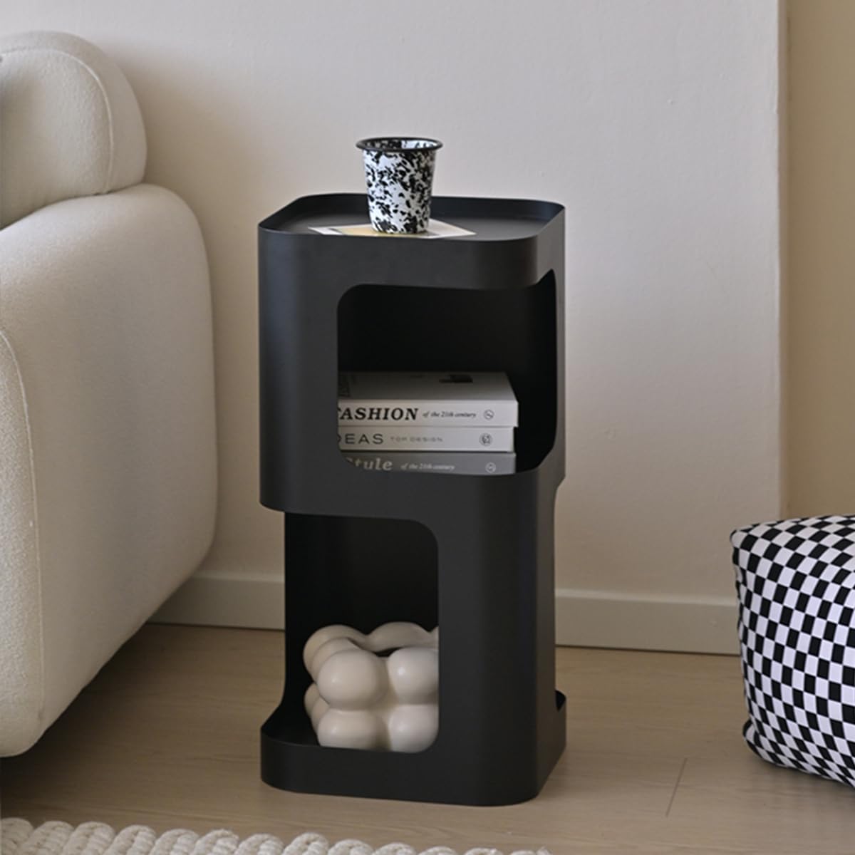 Modern Side Table,Small end Table for Small Spaces,Metal nightstand with Storage Shelf,Space-Saving