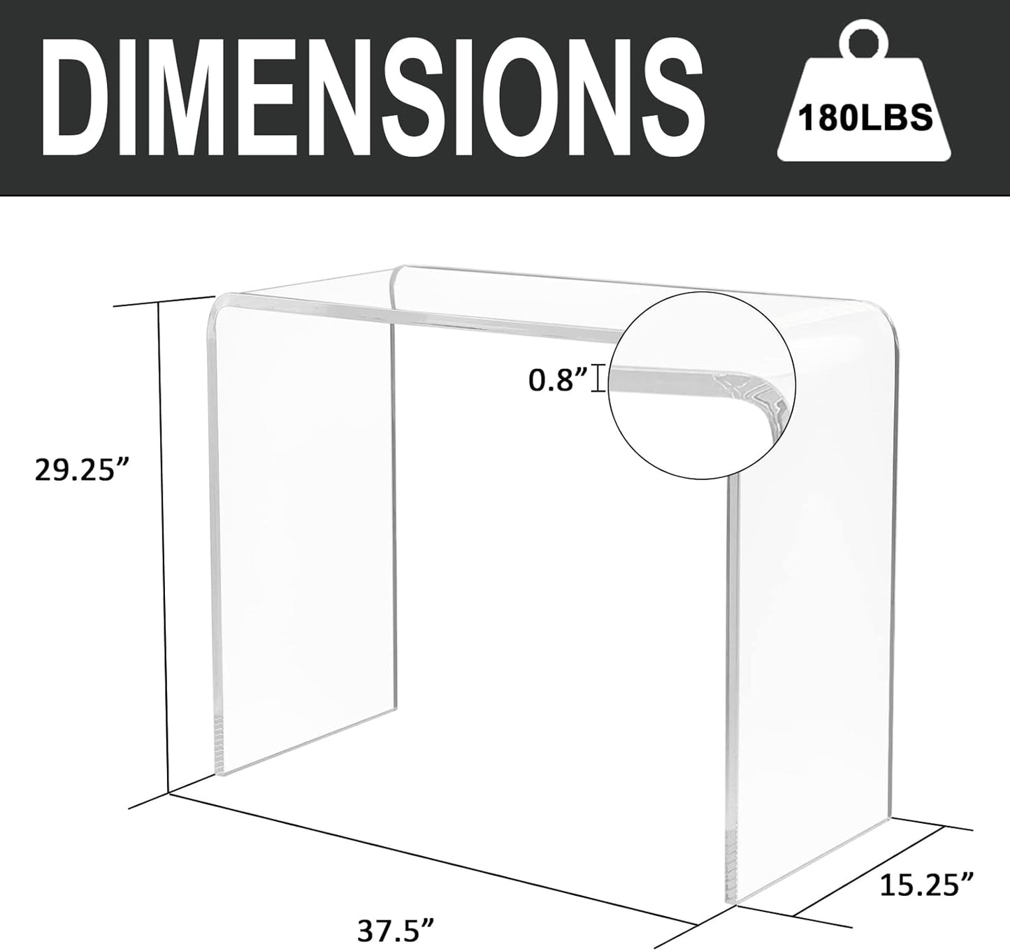 Acrylic Console Table, 37.5” L Thick Modern Entryway Table for Hallway, Living Room, Clear Acrylic