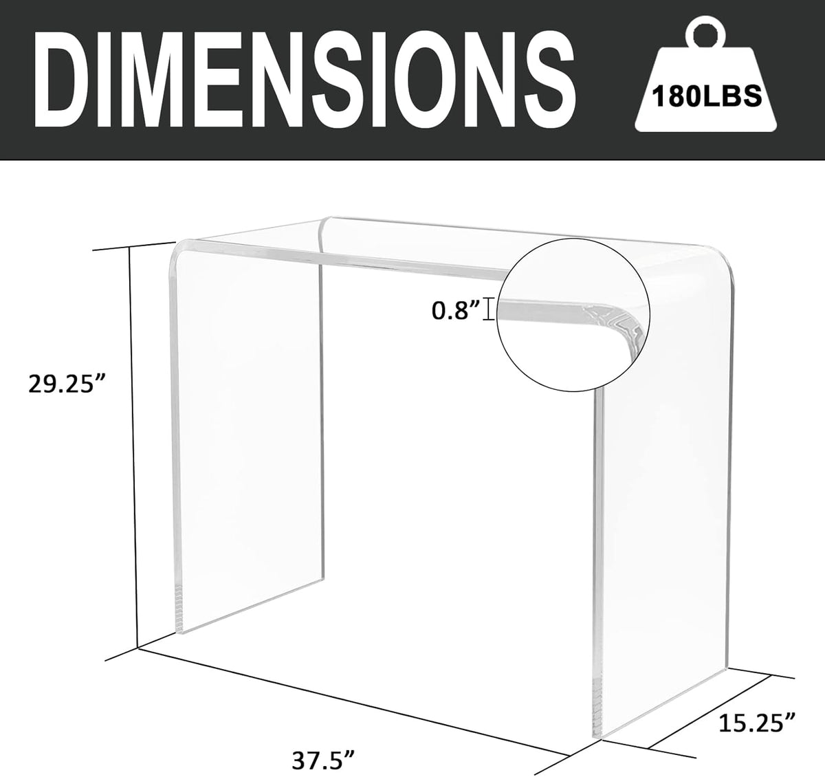 Acrylic Console Table, 37.5” L Thick Modern Entryway Table for Hallway, Living Room, Clear Acrylic