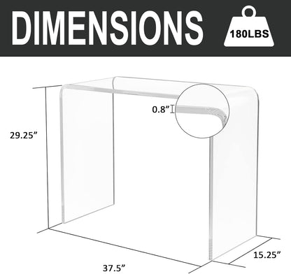 Acrylic Console Table, 37.5” L Thick Modern Entryway Table for Hallway, Living Room, Clear Acrylic