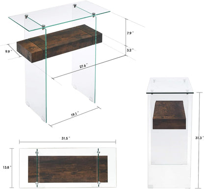 ivinta Narrow Glass Console Table with Storage, 31.5'' Rustic Entryway Table with Storage Shelves