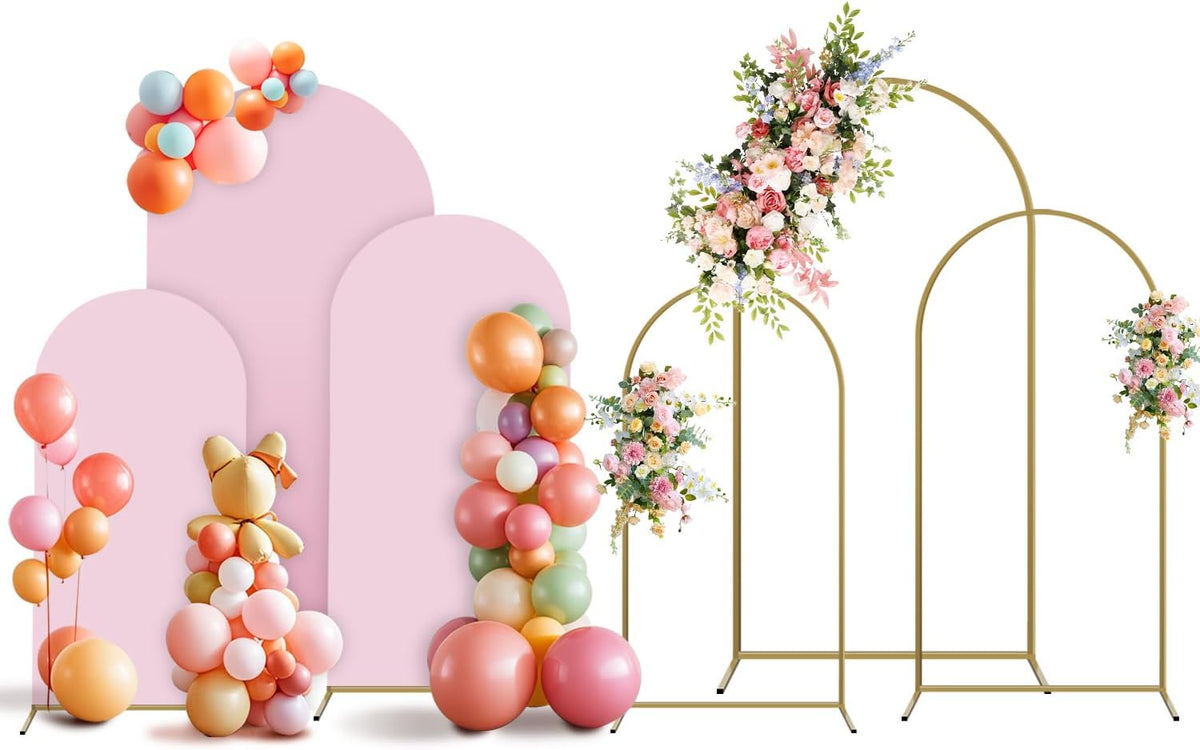Arch Backdrop Stand and Cover Set, 3 Metal Balloon Arch Backdrop 4ft 5ft 6ft, Gold Arched Stand