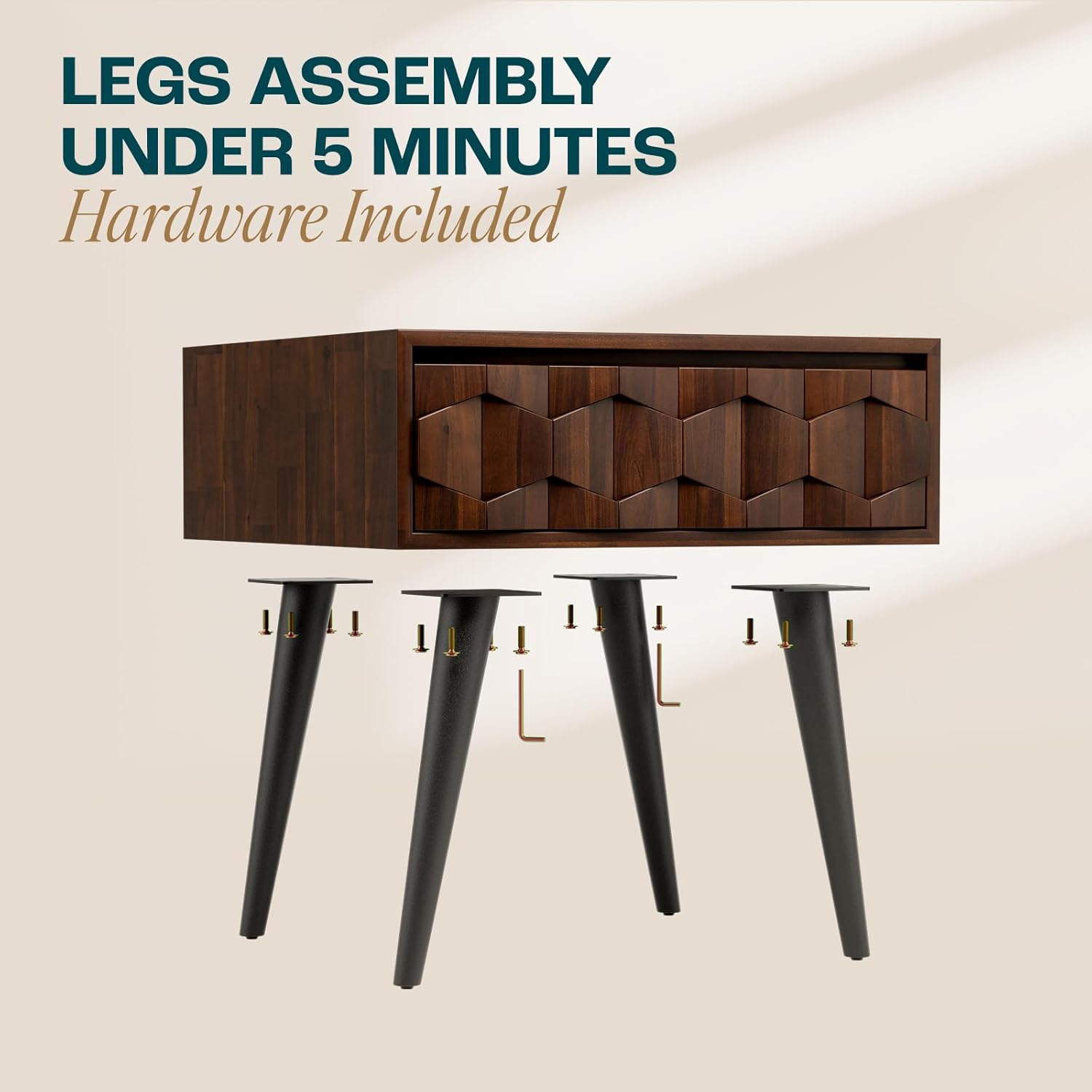 Bme Georgina Solid Wood Nightstands with Drawers - Fully Assembled Rustic Geometric Pattern Bedside