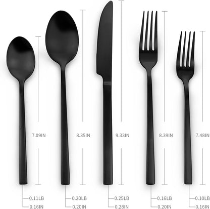 Stainless Steel Flatware Set Hand Forged 18/10 Silverware Set Matte Black Cutlery Set with Cuboid