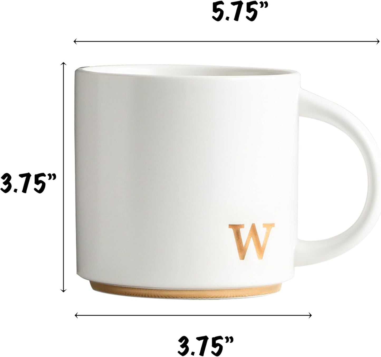 COLLECTIVE HOME - Monogram Ceramic Mugs, 15 oz Golden Initial Coffee Cups, Elegant Alphabet Tea