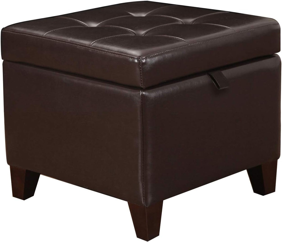 Adeco 15.2" Modern Brown Faux Leather Storage Ottoman with Tufted Flip Top for Living Room, Tufted