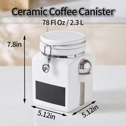 Ceramic Coffee Canister with Airtight Lid and Scoop, Large 78 Fl Oz / 2.3 L Kitchen Food Storage