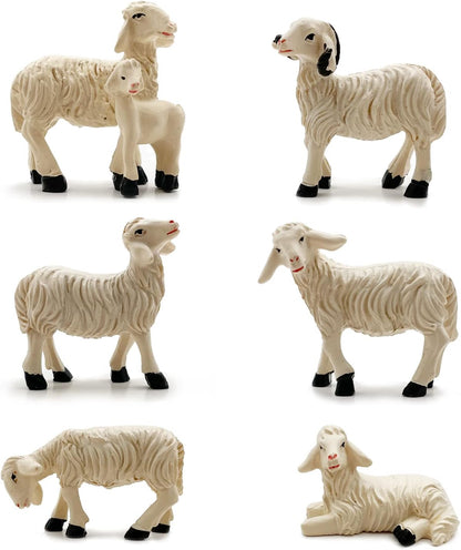 Miniature Garden Figurines Set of 6 Sheep Statues - Outdoor Decor Art for Fall Winter - Patio