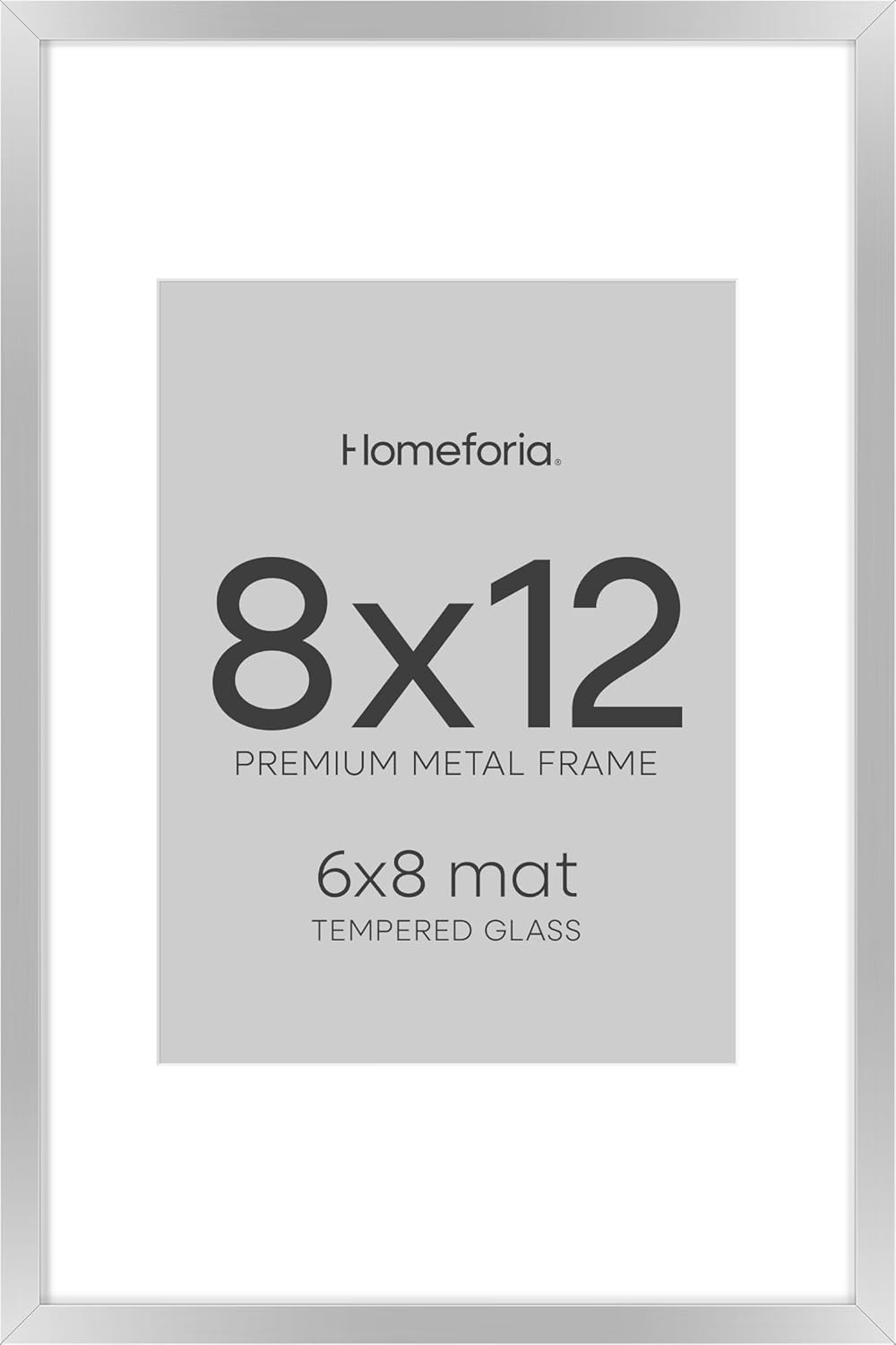 Homeforia Silver 8x12 Picture Frame, High End Metal 8 x 12 Poster Frames with Mat 6 by 8 for Photo