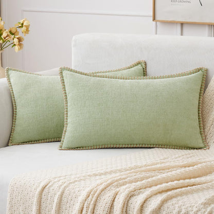 MIULEE Pack of 2 Couch Throw Pillow Covers 12x20 Inch Light Green Farmhouse Decorative Pillow