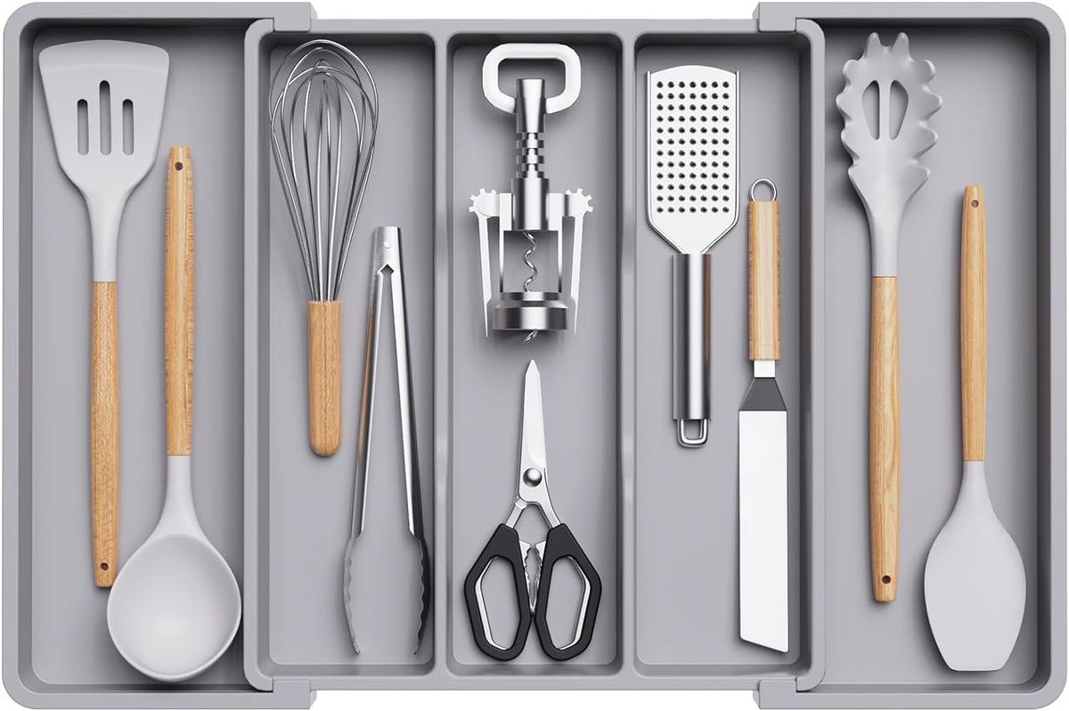 Lifewit Utensil Organizer for Kitchen Drawers, Expandable Cooking Utensil Tray, Adjustable Cutlery