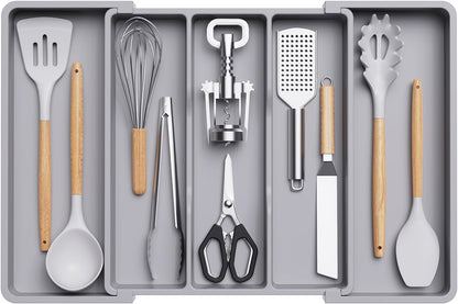 Lifewit Utensil Organizer for Kitchen Drawers, Expandable Cooking Utensil Tray, Adjustable Cutlery
