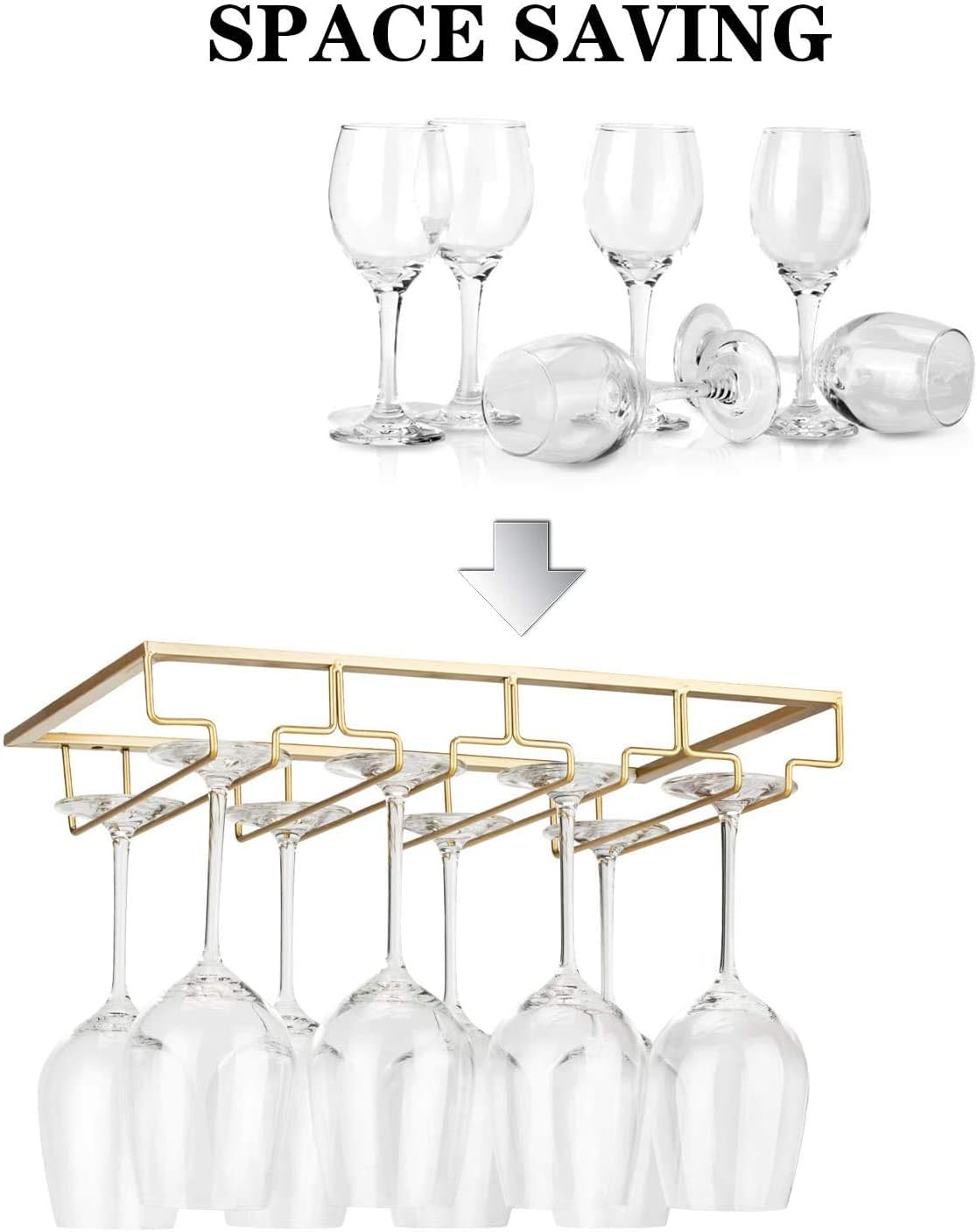 Wine Glass Rack - Under Cabinet Stemware Wine Glass Holder Glasses Storage Hanger 2 Pack Metal